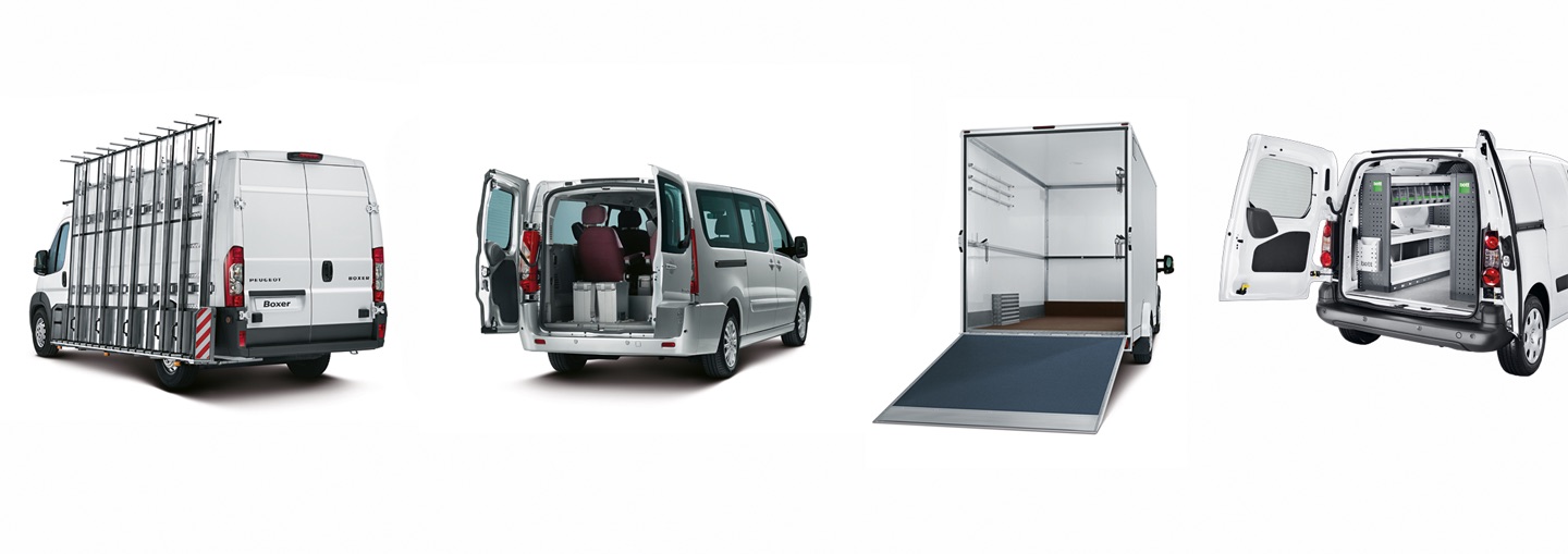Transporter mit verschiedenen aufbauten (Seitenaufbau, Kofferraumausbau und Kofferaufbau)